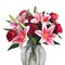 11pcs Artificial Flowers Red Fake Roses and Pink Tiger Lily Fake Valentines Flowers Bouquet for Wedding Bouquet Silk Floral Arrangement Home Table Decor Party Valentine's Day Gift (No Vase)